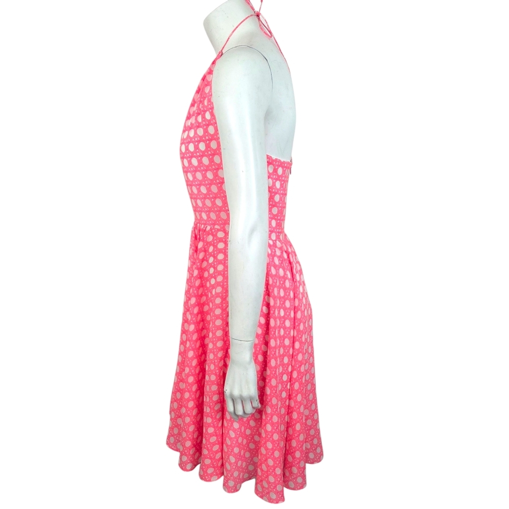 Vineyard Vines 100% Silk Halter Dress Womens 2 Pink White A-line Preppy Feminine - Picture 9 of 12